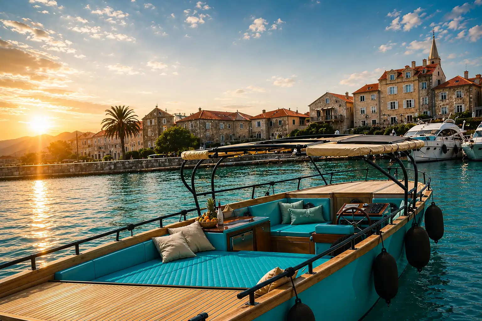 Cordelia private boat at sunset near Budva old town